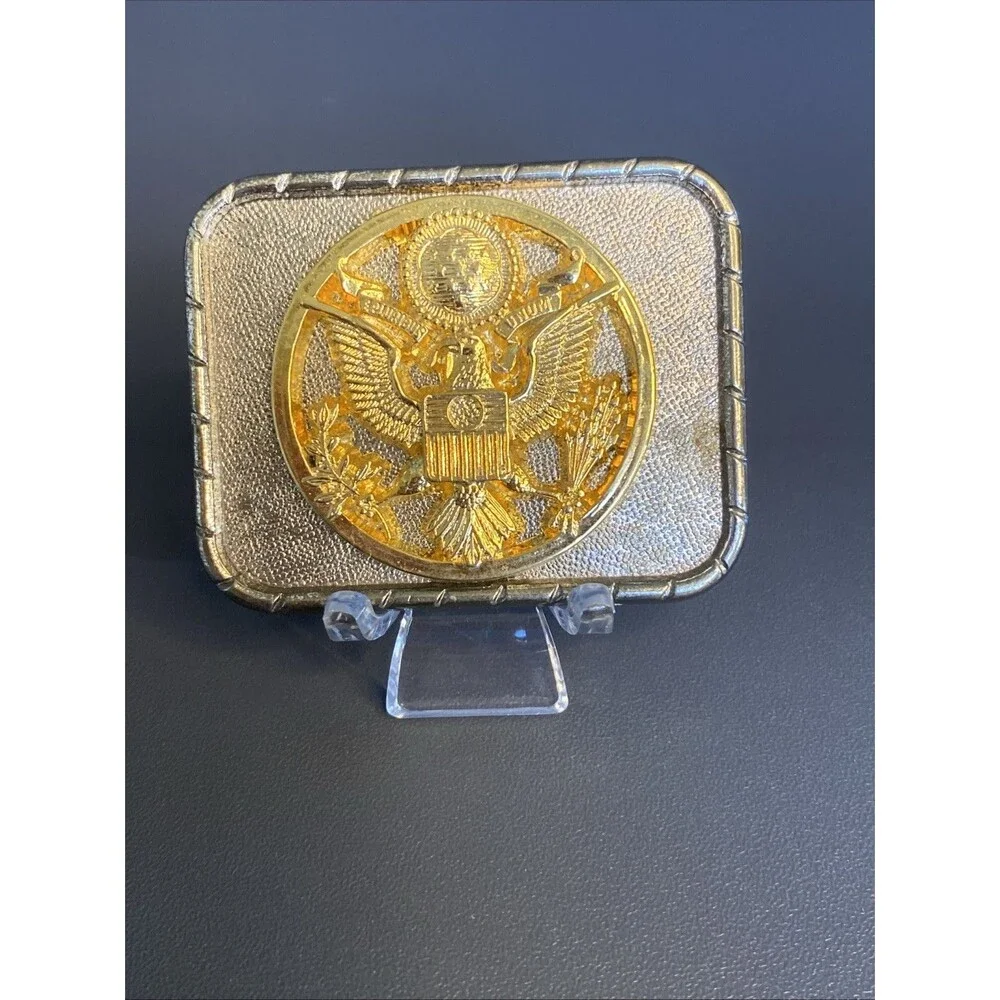 US Military Army Eagle Symbol~Pluribus Unum Belt Buckle 2 Tone Gold & Silver